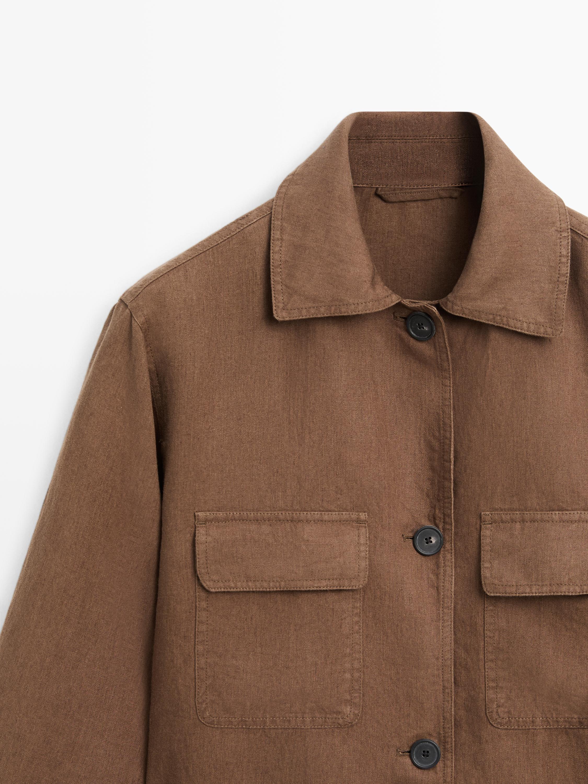 100% linen blazer with pockets and belt detail